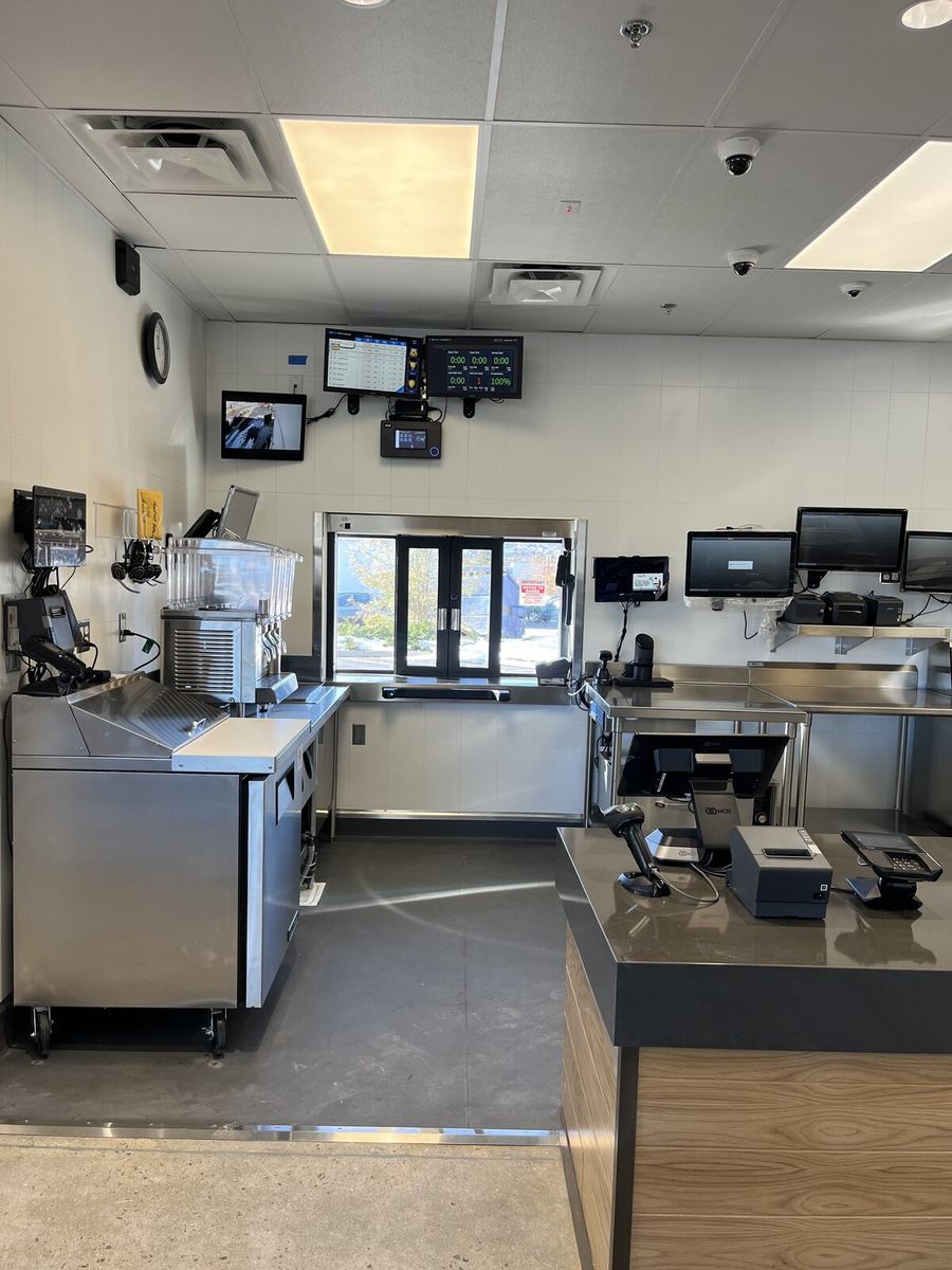 Restaurant tenant interior with point-of-sale and drive-thru wiring
