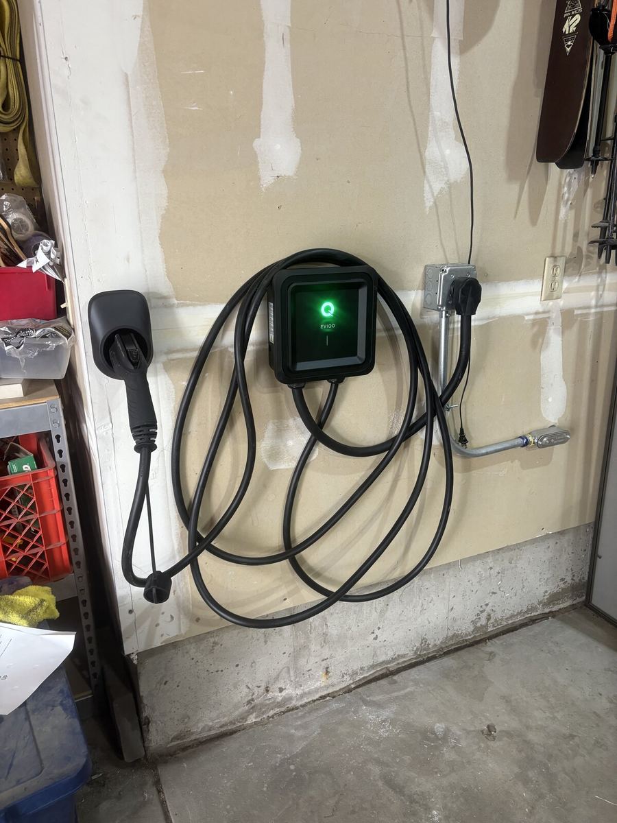EV charger mounted during new construction rough-in phase